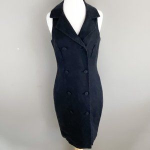Vintage Althuser Retro Button Front Black Sleeveless Linen Midi Dress 8